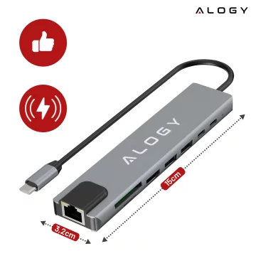 Hub 8v1 USB-C na 2xA 2xC HDMI SD Micro LAN 100mb – Alogy MultiHub™ pro notebooky