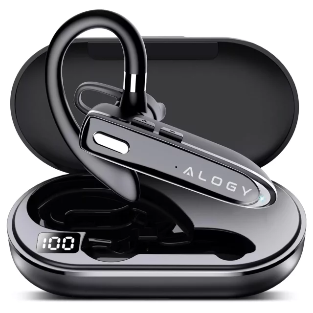 Słuchawka Bezprzewodowa Bluetooth 5.1 dla kierowcy 12H rozmów zestaw z etui ładującym zestaw słuchawkowy Alogy Czarna