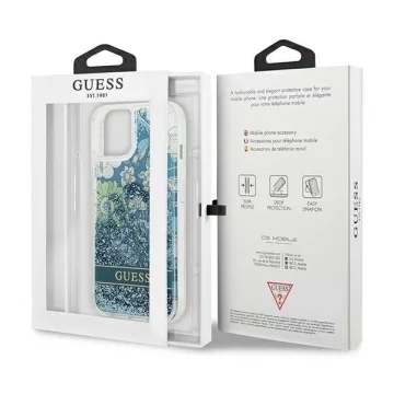 Guess GUHCP13MLFLSN iPhone 13 6,1" zielony/zelené pevné pouzdro Flower Liquid Glitter
