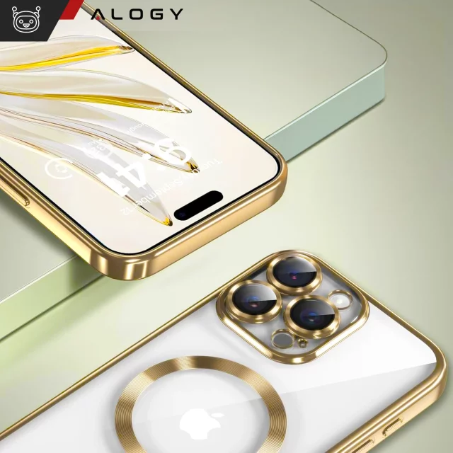 MagSafe-Hülle für Apple iPhone 16 Pro Alogy Glamour Luxus-Ringgehäuse Gold-Transparent