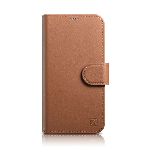 Kožené flipové pouzdro iCarer Wallet Case 2v1 iPhone 14 Plus Anti-RFID Hnědé (WMI14220727-BN)