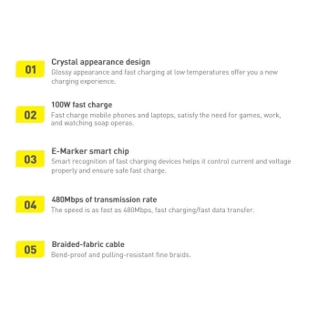 Baseus Crystal Shine Series kabel przewód USB do szybkiego ładowania i transferu danych USB Typ C - USB Typ C 100W 1,2m fioletowy (CAJY000605)