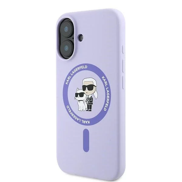Etui Karl Lagerfeld do iPhone 16 6.1" Fioletowy MagSafe Hardcase Silicone Karl&Choupette Ring
