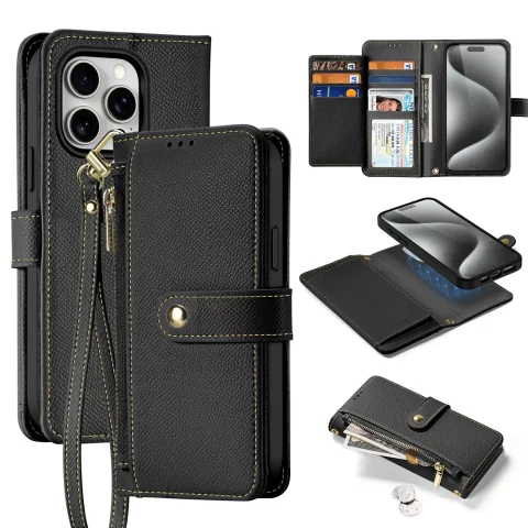 Etui do iPhone 15 Pro Dux Ducis Lawa Wallet Skórzane Mag Czarny