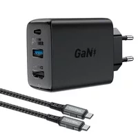 Acefast 2in1 wall charger GaN 65W USB Type C / USB, HDMI adapter 4K@60Hz (set with cable) black (A17 black)