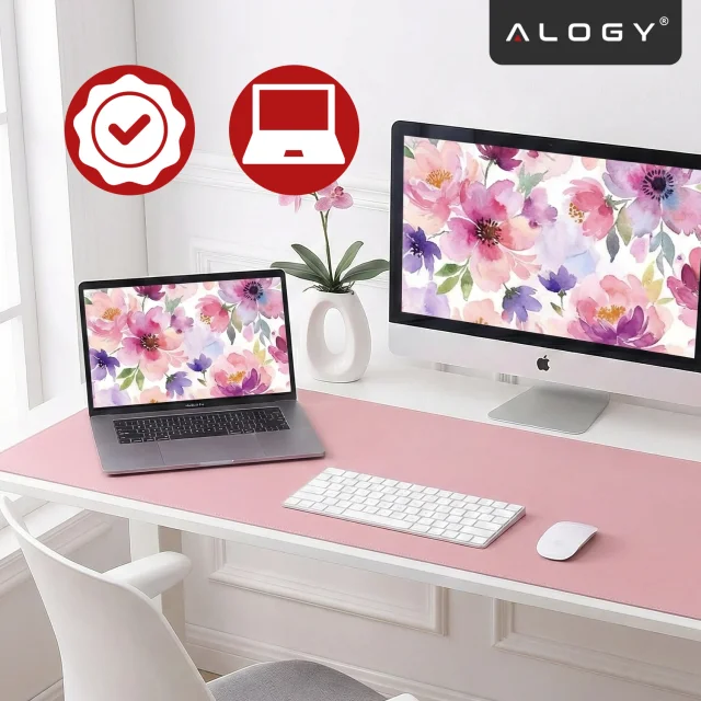 Podložka na stůl 90×45 cm – protiskluzová ochranná podložka z elegantní PU ekokůže, pro myš a klávesnici, stylová a odolná – Alogy WorkMat™ Pink