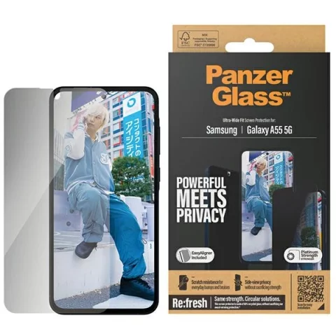 Gehärtetes Glas für Samsung Galaxy A55 5G PanzerGlass Ultra-Wide Fit Privacy EasyAligner