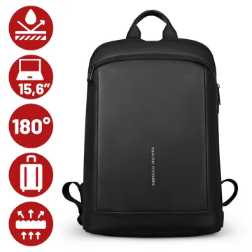 Batoh na notebook Mark Ryden 15,6", vodotěsný, vhodný pro firmy i cestování, pohodlný, otevírání 180°, s háčkem na kufr, 13 l (43 × 30 × 10 cm) – černý