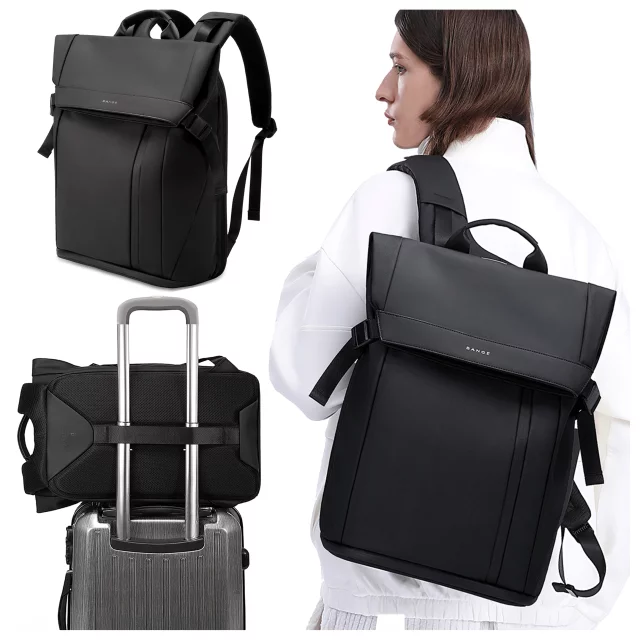 Bange wasserdichter Rucksack für 15,6-Zoll-Laptop, Stadtreisender, 45 x 30 x 16 cm, für Arbeit, Flugzeug, Herren, Damen, mit USB-Anschluss Schwarz