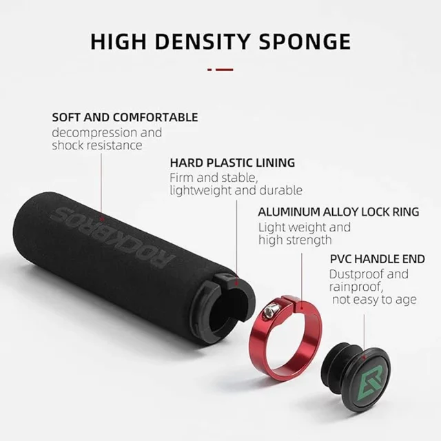 Rockbros BT1001BKRD sponge bicycle handlebar grips - black and red