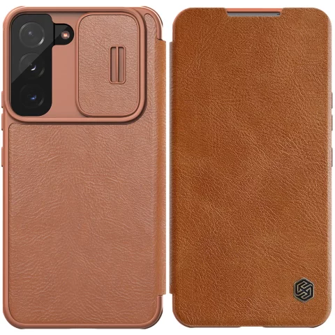 Nillkin Qin Leather Pro Case Cover pro Samsung Galaxy S22 (S22 Plus) Ochranný kryt pouzdra na fotoaparát Flip Cover Hnědý