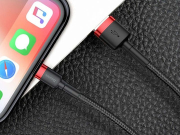2m Baseus Keviar USB Lightning kabel pro iPhone iPad iPod 1,5A černá a červená