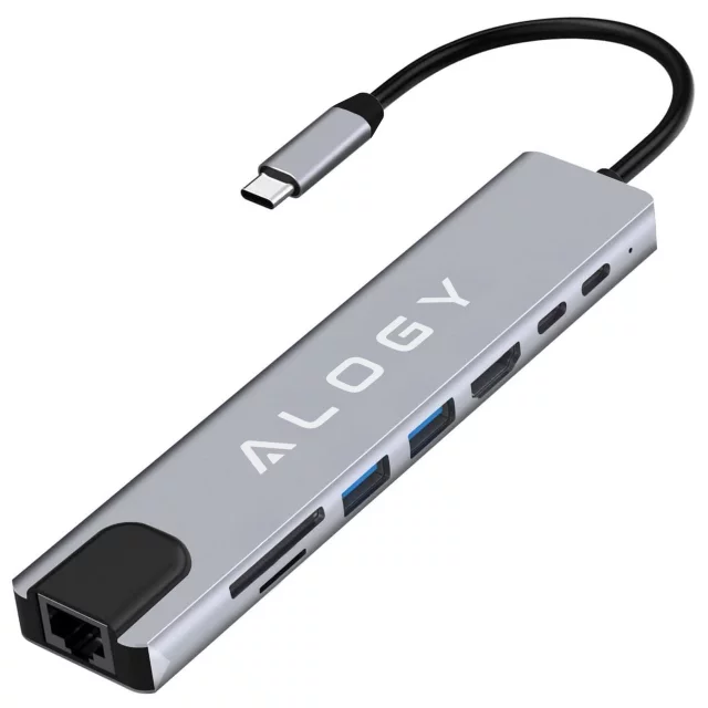 Hub 8v1 USB-C na 2xA 2xC HDMI SD Micro LAN 100mb – Alogy MultiHub™ pro notebooky