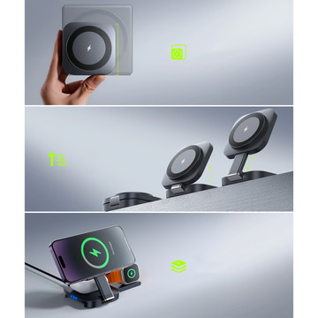 Qi Mag Safe 15W induktives Ladegerät für iPhone Apple Watch AirPods kabellose 3in1 Dockingstation schwarz