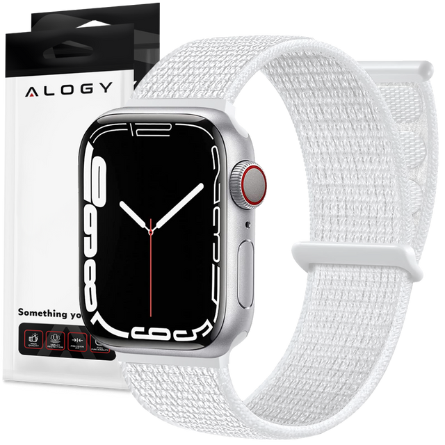 Nylonový řemínek Alogy se suchým zipem pro Apple Watch 1/2/3/4/5/6/7/8/SE (38/40/41 mm) bílý
