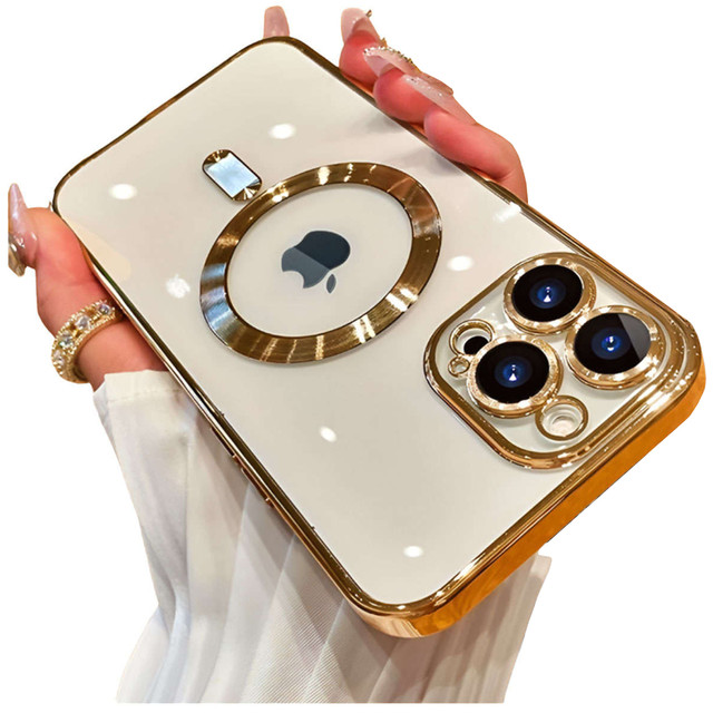 Etui MagSafe Case do Apple iPhone 14 Pro Max Alogy Glamour Luxury Ring obudowa Złote przezroczyste + Szkło