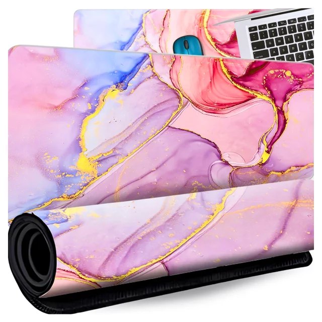 Desk pad for mouse keyboard Anti-slip gaming protective mat xxl 88x40 Alogy Marble Pink