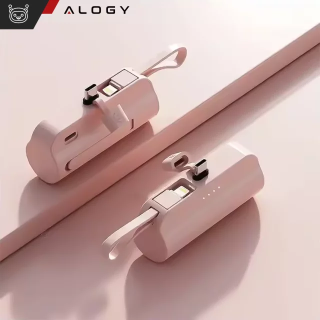 PowerBank 5000mAh Alogy pocket power bank small external charger Power Bank USB-C and lightning Pink