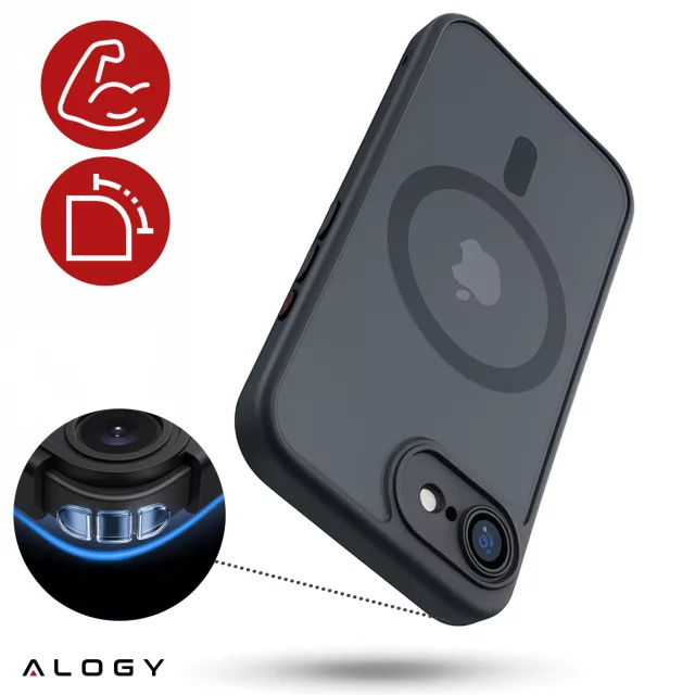 Etui do Apple iPhone 16e obudowa ochronna na telefon Alogy Matte HybridMag™️ Case do MagSafe Matowe Antypoślizgowe Wzmocnione Narożniki Czarne