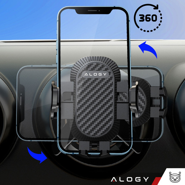 Alogy 3in1 Car Phone Holder for Window Window for Dashboard Grille Cockpit Black USB-C Cable 2.4A 1m