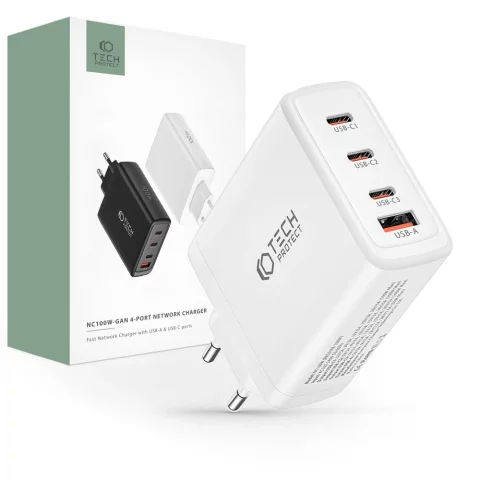 Tech-Protect NC100W-Gan 4-Port-Netzwerkladegerät PD100W/QC3.0 weiß