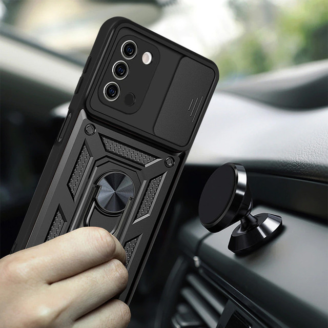 Alogy Camshield Stand Ring Case mit Kameraabdeckung für Samsung Galaxy A03s 164 mm Schwarz