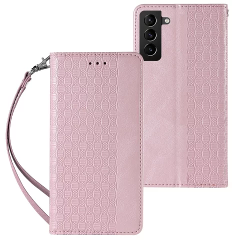 Magnet Strap Case Case pro Samsung Galaxy S22 (S22 Plus) Pouch Wallet Mini Lanyard Pendant Pink