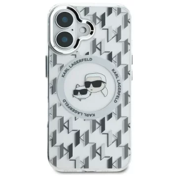 Etui Karl Lagerfeld do iPhone 16 6.1" Przezroczysty MagSafe IML Monogram Karl&Choupette Head