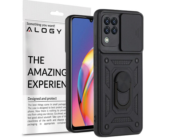 Pancerne etui z osłoną aparatu Alogy Stand Ring Armor do Galaxy A22 / M22 4G czarne