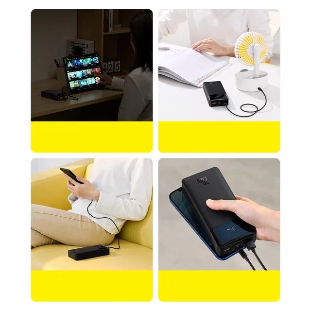 Powerbank z szybkim ładowaniem Baseus Bipow 10000mAh 20W biały (Overseas Edition) + kabel USB-A - Micro USB 0.25m biały (PPBD050502)