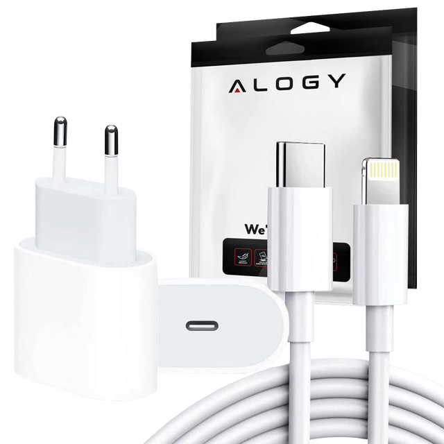 Alogy Wall Charger Fast USB-C PD 20W Lightning Cable 1m White Case