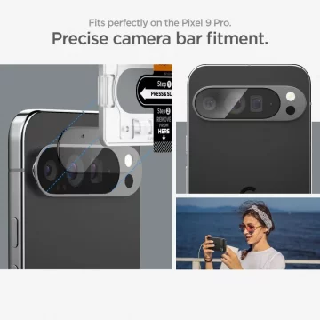 Kryt fotoaparátu z tvrzeného skla Spigen Optik.Tr „EZ Fit“ Ochranný kryt fotoaparátu 2 balení Google Pixel 9 Pro Crystal Clear