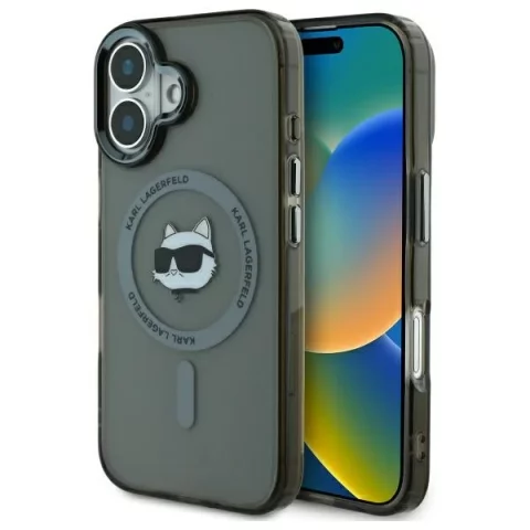 Karl Lagerfeld Hülle für iPhone 16 Plus 6,7" Schwarz MagSafe Hardcase IML Metall Choupette Head