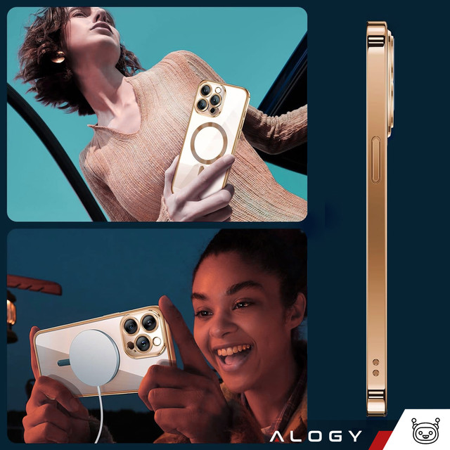 MagSafe Hülle für iPhone 15 Pro Max Glamour Luxus Slim Ring Cover Alogy Gold Transparent