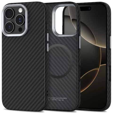MagSafe Tech-Protect Ion Carbon iPhone 16 Pro Case Black/Silver