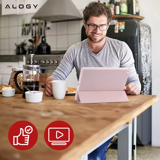 Etui do Apple iPad 10.2 9 gen 8/7 2021/2020/2019 Smart Pencil Case Alogy TPU obudowa na tablet Różowe + Szkło Hartowane