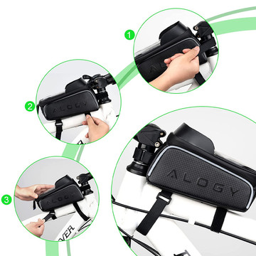 Alogy bicycle bag Pannier 2L for bicycle phone holder up to 6.7" for the frame Black