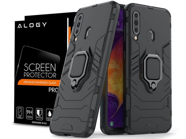 Etui Alogy Stand Ring Armor do Samsung Galaxy A60/M40 czarne + Szkło Alogy