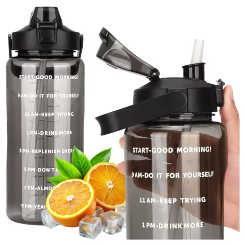 Große Flasche, Trinkflasche Alogy MotivHydro Motivational Messbecher 2l 2000ml Schwarz