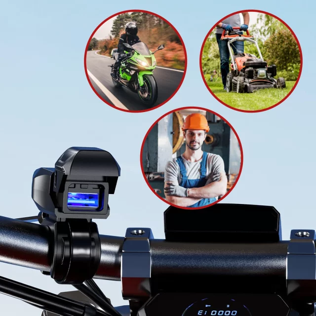 Ładowarka Motocyklowa Kewig USB-A 18W, Szybkie Ładowanie QC, Wodoodporna IP65 z Wyłącznikiem i Podświetleniem LED, Montaż na Kierownicy, do Telefonu, Kamerki, Interkomu – Czarna