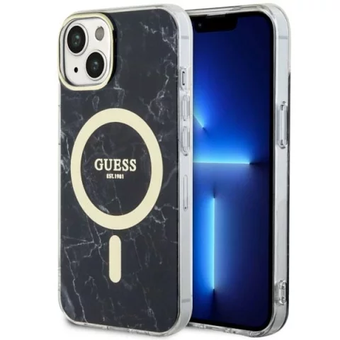 Sada na telefon Guess GUHMP14MPCUMAK pro Apple iPhone 14 Plus 6,7" černý/černý pevný obal Marble MagSafe