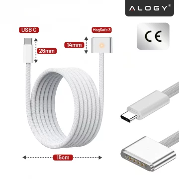 Kabel zasilający USB-C do MagSafe 3 – szybkie ładowanie 140W, przewód 2 m, do Apple MacBook, wytrzymały i bezpieczny – Alogy PowerLink™ Biały