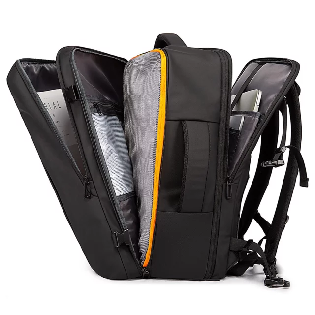 Wasserdichter Rucksack von Bange für 17-Zoll-Laptops, ideal für Stadtreisen, 47,5 x 31 x 26 cm, erweiterbar für Arbeit und Flugreisen, für Damen und Herren, schwarz