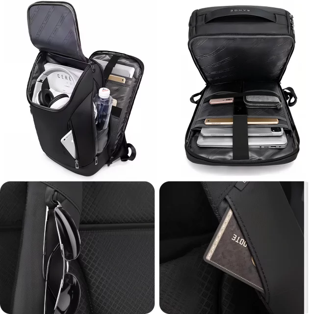 Bange Waterproof Backpack Laptop Bag 15.6" City Travel 48x31x16 cm for Work School Plane Men's Women's with USB Port Black