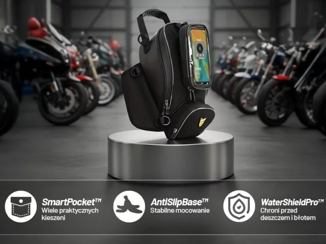 Motorradtasche mit abnehmbarer Handyhülle, wasserdichte Motorradtasche mit Fächern und Tankhalterung, geräumig und robust, MotoRider™ – Schwarz