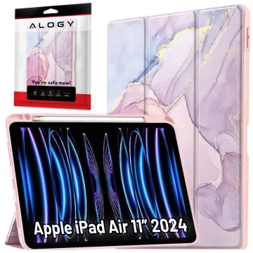 Etui hybrydowe z miejscem na rysik do Apple iPad Air 11" (2024,2025) / Air 10.9" (2020,2022) / Pro 11 (2018) Alogy Hybrid Book Cover Case Marble Różowe