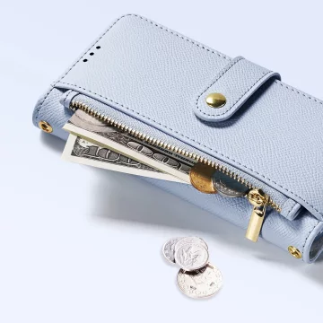 Etui skórzane do iPhone 16 Dux Ducis Lawa z portfelem MagSafe błękitne