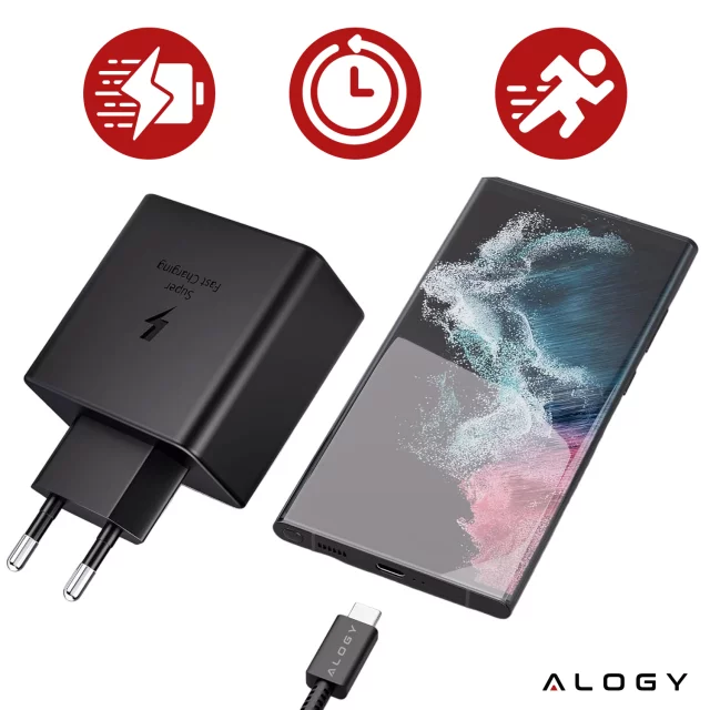 USB-C typ C PD Premium nástěnná nabíječka rychlá 45W 3A kabel typu C 1M Alogy černá