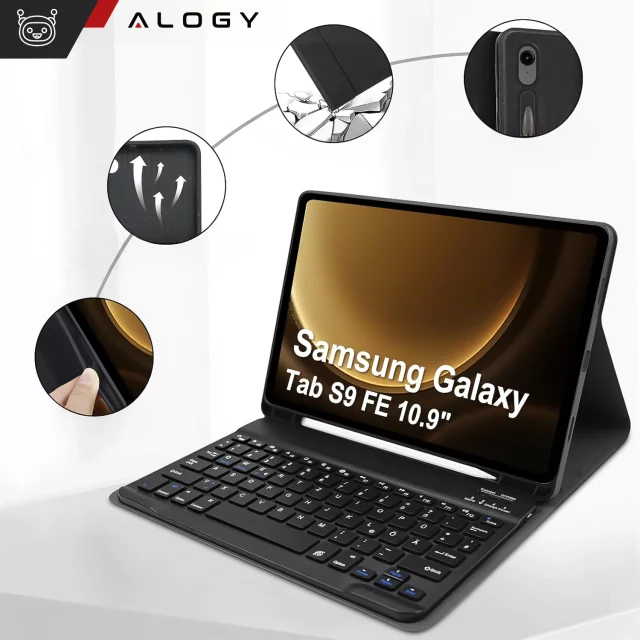 Etui z klawiaturą z miejscem na rysik do Samsung Galaxy Tab S9 FE 10.9" Alogy Keyboard Case Czarne + Szkło