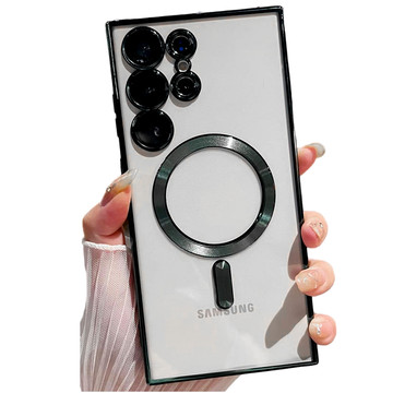 Pouzdro pro Samsung Galaxy S24 Ultra Mag Safe Glamour pouzdro kroužek pouzdro ochrana fotoaparátu Alogy černé průhledné sklo